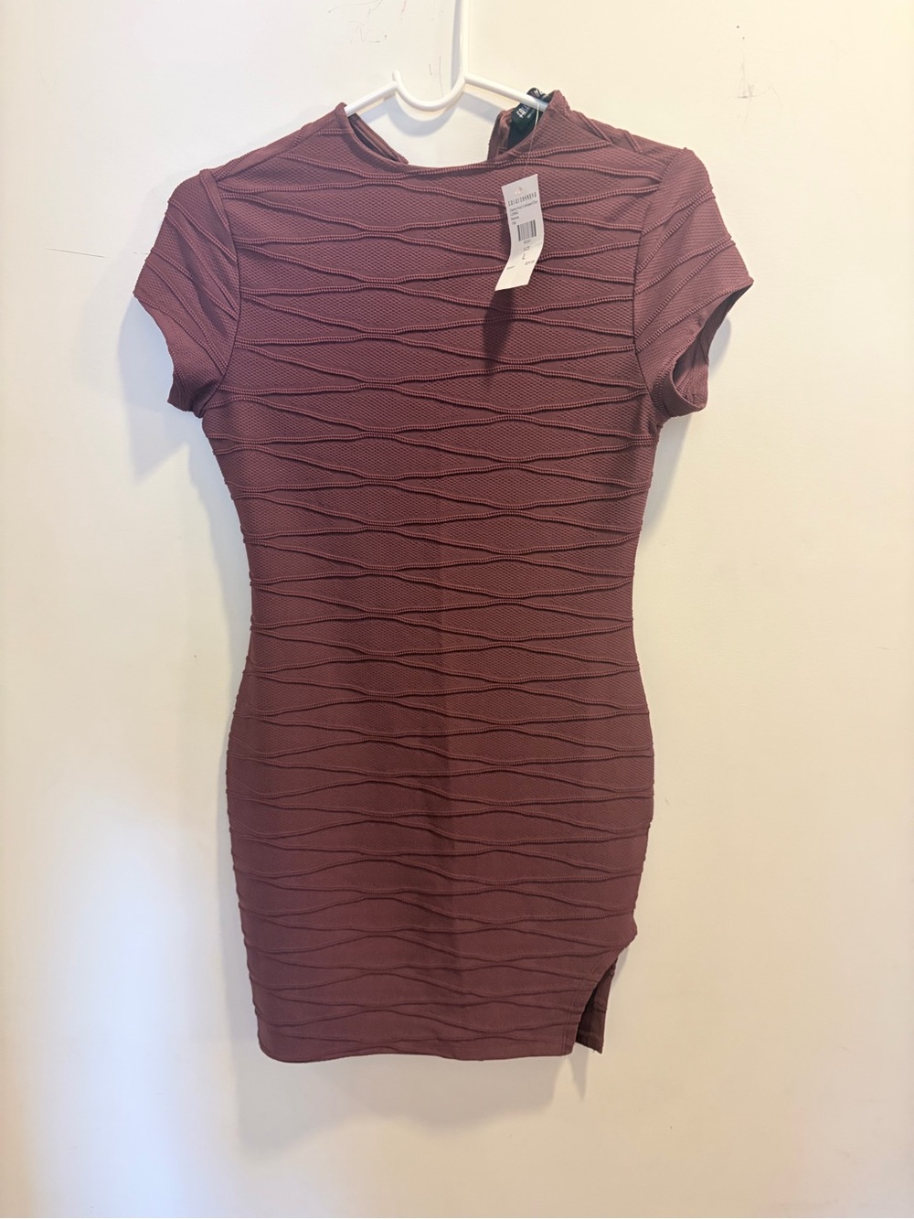 Fashion Nova Mauve Textured Short Sleeve Bodycon Mini Dress